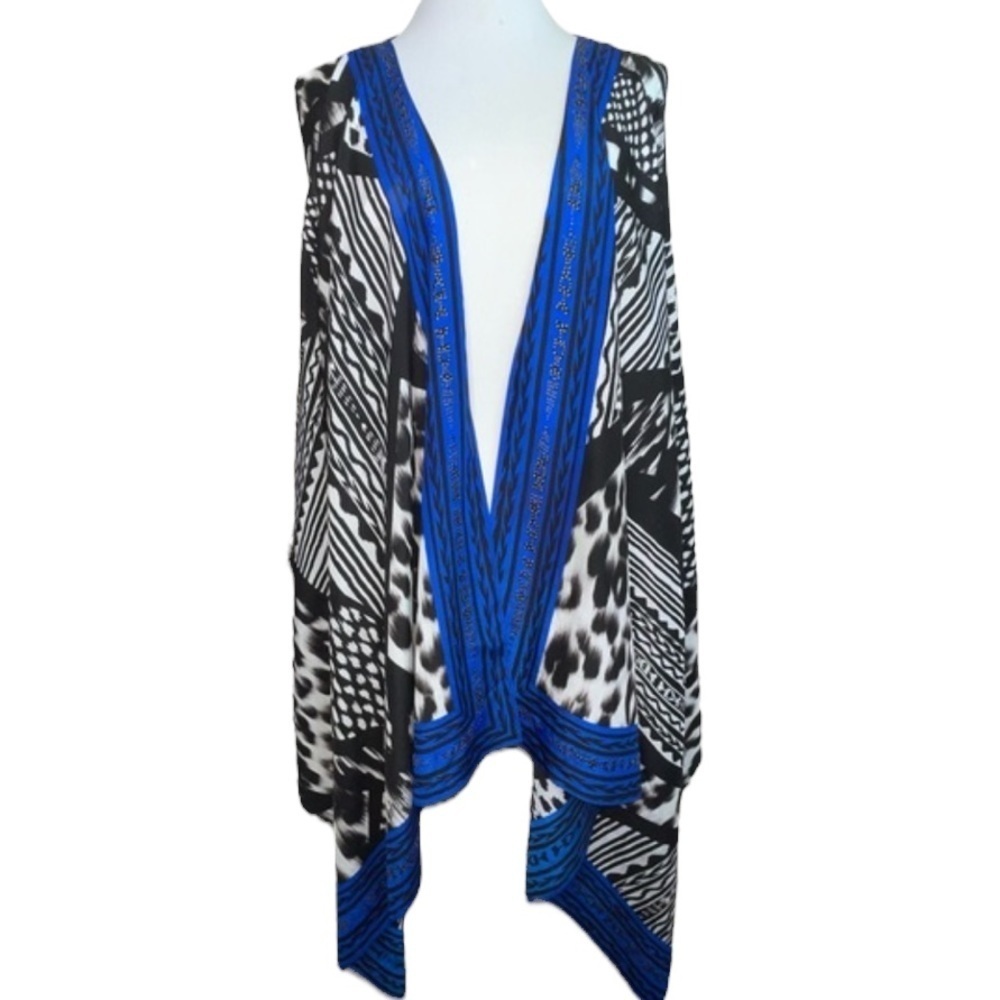 Chico’s Kimono Caftan Jacket Vest Cover Up Blue One Size L